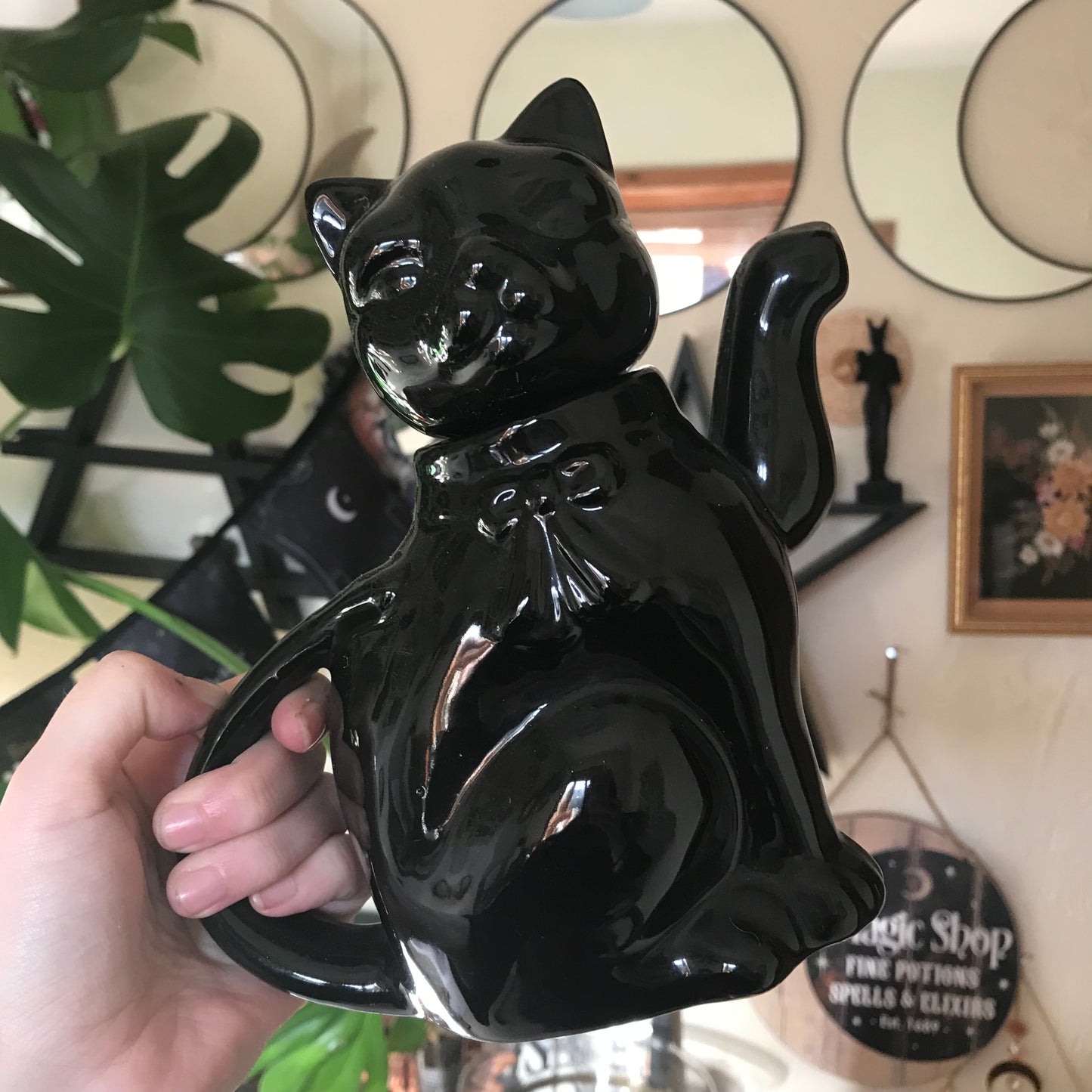 Lucky Black Cat Vintage Teapot