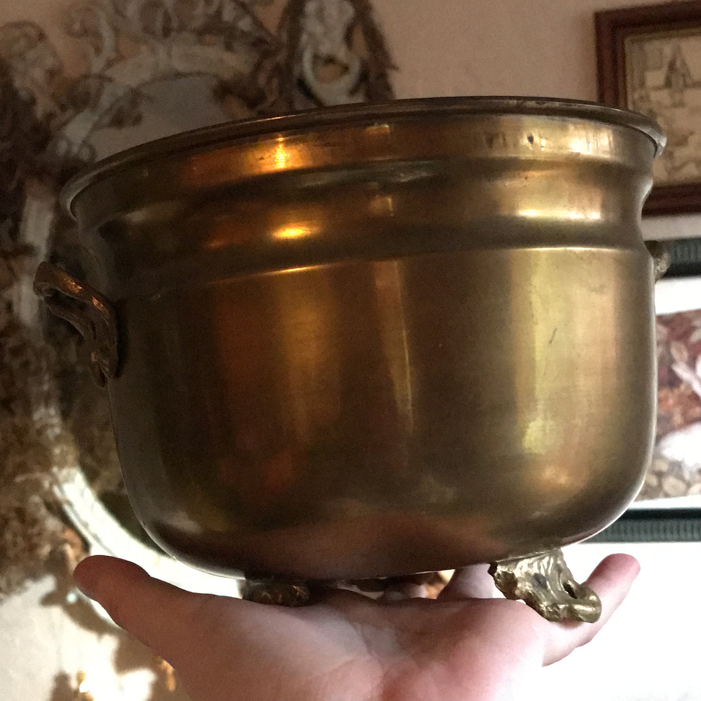 Large Vintage Brass Cauldron